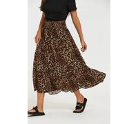 Fs Collection Gold Foil Leopard Print Midi Skirt In Brown Brown XL
