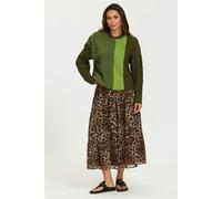 FS Collection Gold Foil Leopard Print Midi Skirt In Brown - XS - Brown