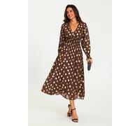Fs Collection Gold Foil Long Sleeve Midi Dress In Brown Brown