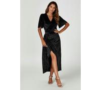 FS Collection Gold Foil Velvet Wrap Maxi Dress In Black - M - Black