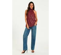 Fs Collection Gold Stripe Foil Halter Neck Tie Back Top In Wine Wine