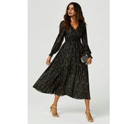 FS Collection Gold Stripe Foil Long Sleeve Maxi Dress In Black - XL - Black