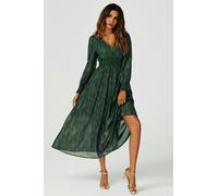 FS Collection Gold Stripe Foil Long Sleeve Maxi Dress In Green - L - Green