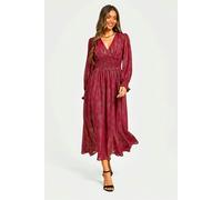 FS Collection Gold Stripe Foil Long Sleeve Maxi Dress In Wine - M - Wine