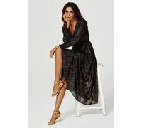 Fs Collection Gold Stripe Foil V-Neckline Long Sleeve Maxi Dress In Black Black S