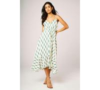 FS Collection Green Leaf Print Button Down High Low Strappy Dress In White - L - White