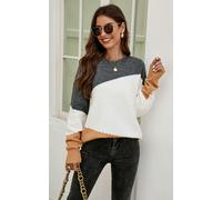FS Collection Grey & Camel Block Colour Jumper Top In Beige