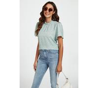 Fs Collection Grey Little Floral Print Angle Sleeve High Neck Top/blouse In Blue Blue