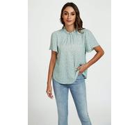 FS Collection Grey Little Floral Print Angle Sleeve High Neck Top/Blouse In Blue - XL - Grey