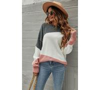 FS Collection Grey & Pink Block Colour Jumper Top In White
