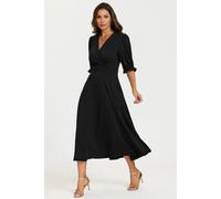 Fs Collection Half Sleeves Jersey Midi Dress With Wrap Neckline In Black Black