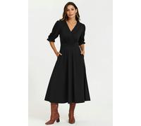 FS Collection Half Sleeves Jersey Midi Dress with Wrap Neckline In Black - XL - Black