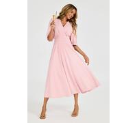 Fs Collection Half Sleeves Jersey Midi Dress With Wrap Neckline In Dusty Pink Dusty Pink