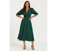 Fs Collection Half Sleeves Jersey Midi Dress With Wrap Neckline In Green Green