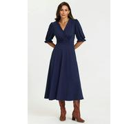 FS Collection Half Sleeves Jersey Midi Dress with Wrap Neckline In Navy - XL - Navy