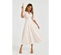 Fs Collection Half Sleeves Jersey Midi Dress With Wrap Neckline In Off White Off White