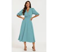 Fs Collection Half Sleeves Jersey Midi Dress With Wrap Neckline In Teal Teal