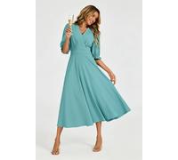 Fs Collection Half Sleeves Jersey Midi Dress With Wrap Neckline In Teal Teal