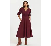 Fs Collection Half Sleeves Jersey Midi Dress With Wrap Neckline In Wine Wine