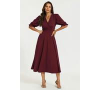 FS Collection Half Sleeves Jersey Midi Dress with Wrap Neckline In Wine - XL - Wine