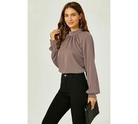 FS Collection Halter Neck Blouse Top In Taupe Brown - Taupe Brown - L