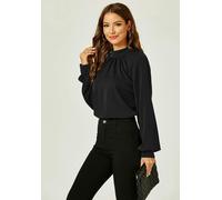 FS Collection Halter Neck Long Sleeve Blouse Top In Black - L - Black