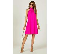 FS Collection Halter Neck Tie Back Mini Dress In Magenta - XS - Pink