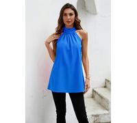 FS Collection Halter Neck Tie Back Top In Azure Blue - XL - Blue