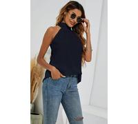 FS Collection Halter Neck Tie Back Top In Black - M