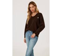 Fs Collection Heart Embroidered Knit Jumper Top In Brown Brown