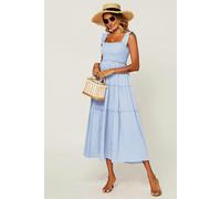 FS Collection Hem Detail Tiered Maxi Dress In Light Blue - 14-16 - Light Blue