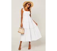 Fs Collection Hem Detail Tiered Maxi Dress In Light Blue In White White