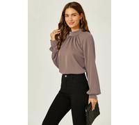 Fs Collection High Neck Back Cut Detail Blouse Top In Brown Brown