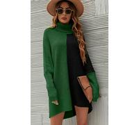 FS Collection High Neck Half Forest Green & Black Block Colour Jumper Top