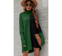Fs Collection High Neck Half Forest Green & Black Block Colour Jumper Top Green