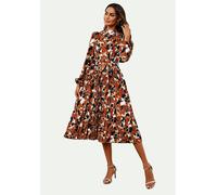 FS Collection High Neck Long Sleeve Midi Dress In Rust - Rust - XL