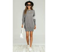 FS Collection Knitted Tunic Jumper Dress With White Stripe In Grey - Onesize - Grey