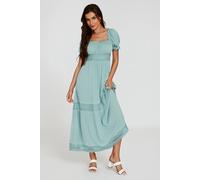Fs Collection Lace Detail Bardot Maxi Dress In Blue In Light Blue Light Blue