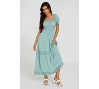 FS Collection Lace Detail Bardot Maxi Dress In Blue - XS - Blue