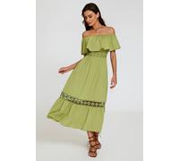 Fs Collection Lace Detail Bardot Maxi Dress In Green Green