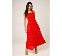 FS Collection Lace Detail Tiered Maxi Dress In Red - M - Red