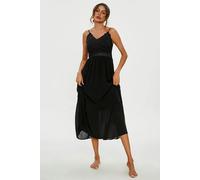FS Collection Lace Embroidery Anglaise Maxi Slip Dress In Black - S - Black