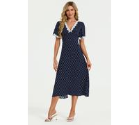 Fs Collection Lace Trim Dot Print Midi Dress In Navy Navy