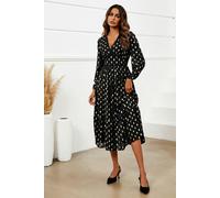 FS Collection Lace Trim Foil Long Sleeve Maxi Dress In Black - XS - Black