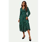 FS Collection Lace Trim Foil Long Sleeve Maxi Dress In Green - M - Green