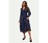 FS Collection Lace Trim Foil Long Sleeve Maxi Dress In Navy - L - Navy