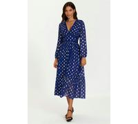 FS Collection Lace Trim Foil Long Sleeve Maxi Dress In Royal Blue - M - Royal Blue