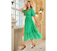 Fs Collection Lace Trim Foil Midi Dress In Green Green