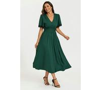 FS Collection Lace Trim Jersey Midi Dress In Green - XS - Green