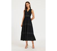 Fs Collection Lace Trim V-Neck Tiered Sleeveless Midi Dress In Black Black